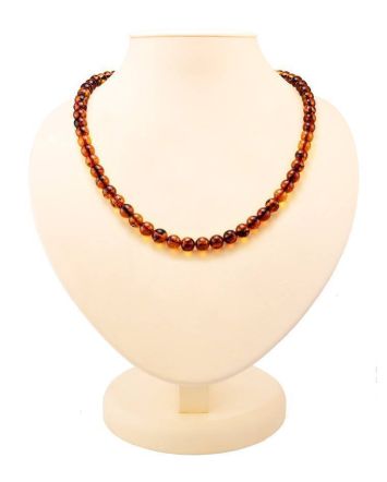 Cognac Amber Ball Beaded Necklace, image 
