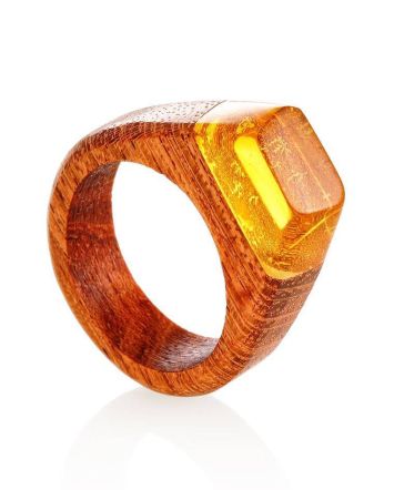 Redwood Ring With Lemon Amber The Indonesia, Ring Size: 9 / 19, image 