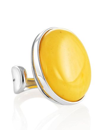 Bold Silver Ring With Honey Amber The Glow, Ring Size: Adjustable, image 