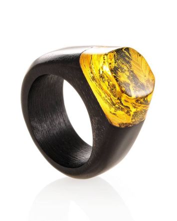 Hornbeam Wood Ring With Lemon Amber The Indonesia, Ring Size: 7 / 17.5, image 
