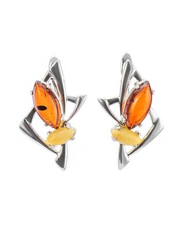 Bold Silver Earrings With Multicolor Amber The Pegasus, image 