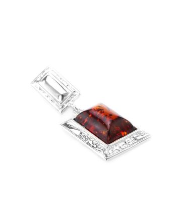 Geometric Silver Pendant With Bright Cherry Amber The Hermitage, image 