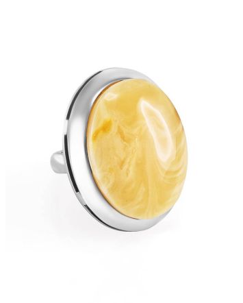 Opulent Silver Ring With Honey Amber The Glow, Ring Size: Adjustable, image 