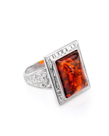 Bold Geometric Amber Ring In Sterling Silver The Hermitage, Ring Size: 11 / 20.5, image 