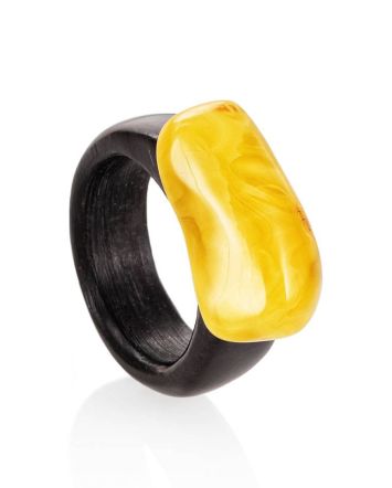 Hornbeam Wood Ring With Honey Amber The Indonesia, Ring Size: 9.5 / 19.5, image 