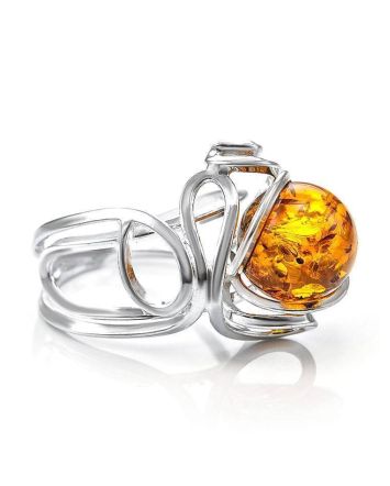 Cognac Amber Ring In Sterling Silver The Flamenco, Ring Size: Adjustable, image 