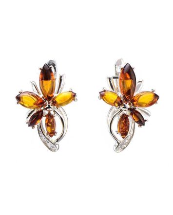 Cognac Amber Earrings In Sterling Silver The Verbena, image 