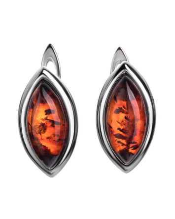 Classy Silver Earrings With Leaf Cut Amber The Amaranth, image 