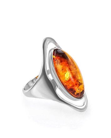 Silver Cocktail Ring With Cognac Amber The Sonnet, Ring Size: 9 / 19, image 