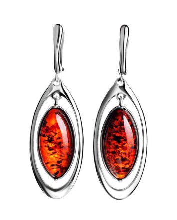 Bold Silver Drop Earrings With Cherry Amber The Sonnet, image 
