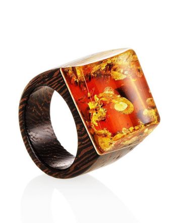Wooden Ring With Lemon Amber The Indonesia, Ring Size: 7 / 17.5, image 