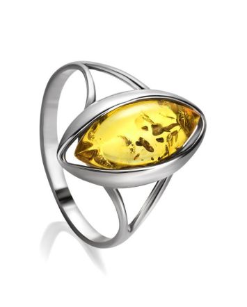 Luminous Lemon Amber Ring In Sterling Silver The Sophia, Ring Size: 8.5 / 18.5, image 