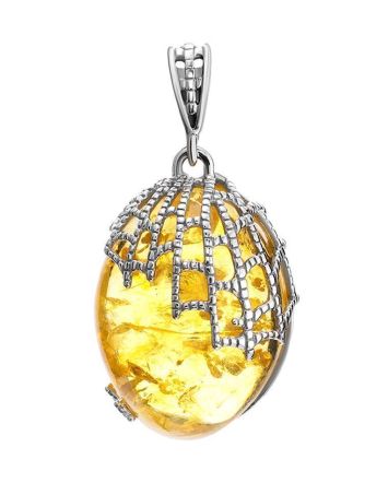 Fabulous Amber Pendant In Sterling Silver The Spider Web, image 