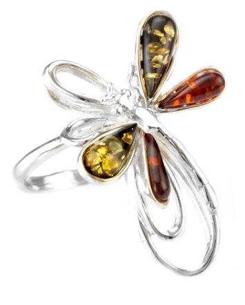 Stylish Sterling Silver Ring With Multicolor Amber The Dragonfly, Ring Size: 9.5 / 19.5, image 