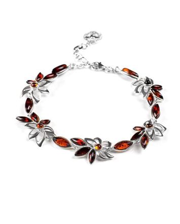 Floral Silver Bracelet With Cognac Amber The Verbena, image 