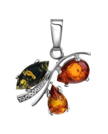Sterling Silver Pendant With Multicolor Amber The Verbena, image 