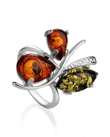 Multicolor Amber Ring In Sterling Silver The Verbena, Ring Size: 11 / 20.5, image 