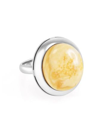 Round Silver Ring With Honey Amber The Glow, Ring Size: 8 / 18, image 