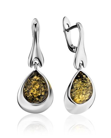 Green Amber Drop Earrings In Sterling Silver The Orion, image 