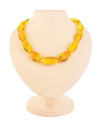 Olive Cut Lemon Amber Beads, image 