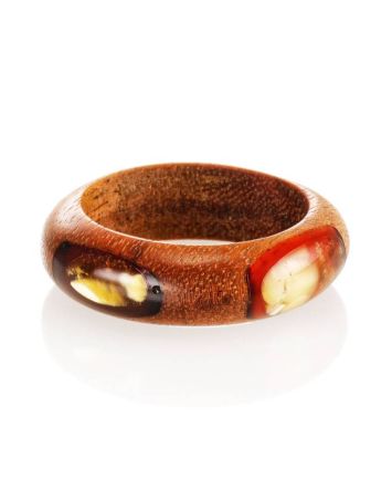 Wooden Ring With Honey Amber The Indonesia, Ring Size: 8 / 18, image 