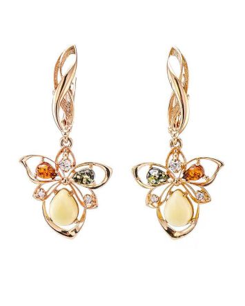 Multicolor Amber Earrings In Gold With Crystals The Edelweiss, image 