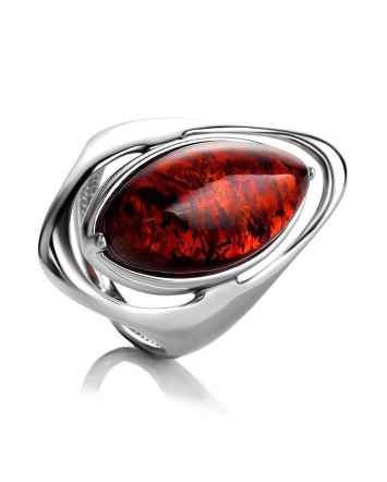 Bright Silver Ring With Cherry Amber The Sonnet, Ring Size: 10 / 20, image 