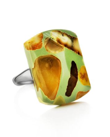 Open Ring With Honey Amber And Green Polymer The Dalmatian, Ring Size: Adjustable, image 