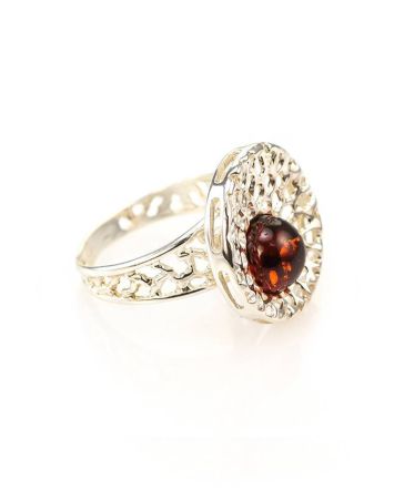 Round Amber Ring In Sterling Silver The Venus, Ring Size: 7 / 17.5, image 
