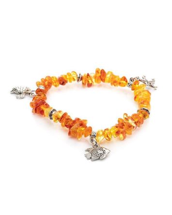 Cognac Amber Designer Bracelet With Charms, image 