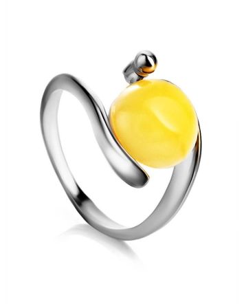 Round Amber Ring In Sterling Silver The Sphere, Ring Size: 11.5 / 21, image 