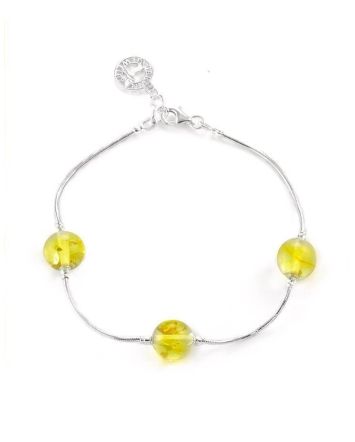 Sterling Silver Bracelet With Lemon Amber Beads, image 