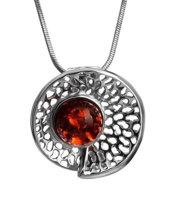 Round Amber Pendant In Sterling Silver The Venus, image 