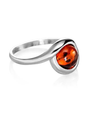 Delicate Cognac Amber Ring In Sterling Silver The Berry, Ring Size: 11.5 / 21, image 