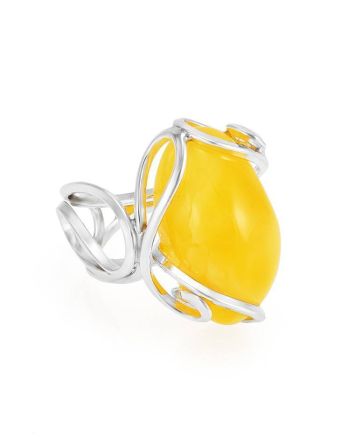 Adjustable Honey Amber Ring In Sterling Silver The Flamenco, Ring Size: Adjustable, image 