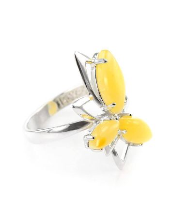 Asymmetric Silver Ring With Bright Honey Amber The Pegasus, Ring Size: 10 / 20, image 