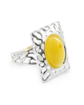 Geometric Amber Ring In Sterling Silver The Venus, Ring Size: 7 / 17.5, image 