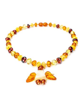 Amber Teething Necklace With Angel Shaped Pendant, image 