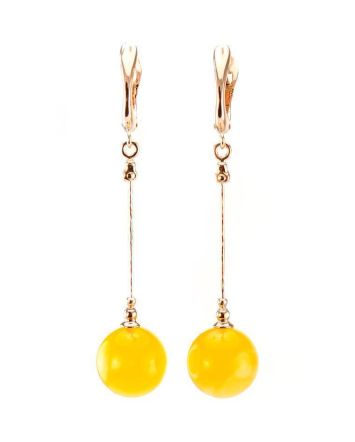 Golden Dangle Earrings With Honey Amber, image 