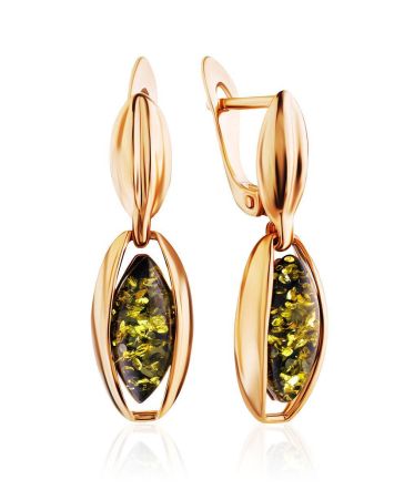 Luminous Golden Dangles With Green Amber The Sophia, image 