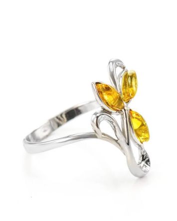Floral Amber Ring In Sterling Silver The Verbena, Ring Size: 6 / 16.5, image 