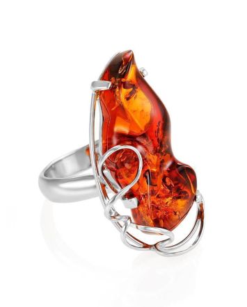 One Size Amber Ring In Sterling Silver The Rialto, Ring Size: Adjustable, image 