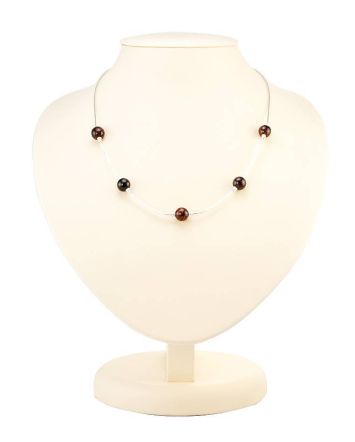 Sterling Silver Necklace With Cherry Amber Beads, image 