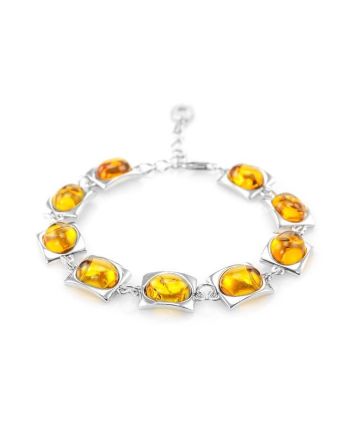 Silver Link Bracelet With Cognac Amber The Saturn, image 