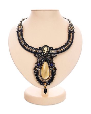 Braided Textile Necklace With Amber And Glass Beads The India, image 