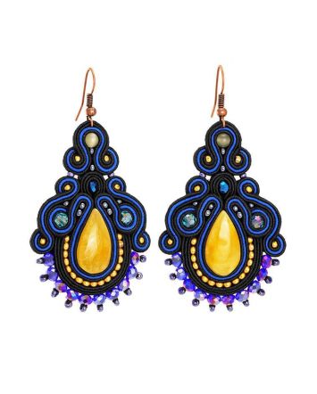 Amber And Glass Beads Braided Drop Earrings The India, image 