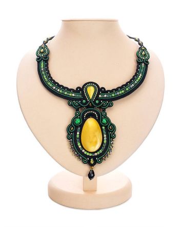 Braided Textile Necklace With Amber And Crystals The India, image 
