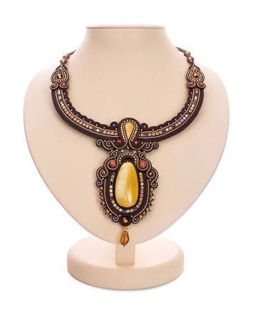 Braided Textile Necklace With Amber And Crystals The India, image 