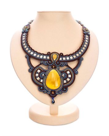 Textile Braided Necklace With Amber And Crystals The India, image 
