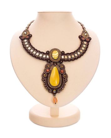 Ornate Braided Necklace With Amber And Glass Beads The india, image 